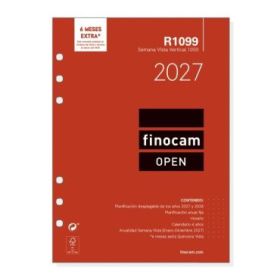 Finocam R1099 Recambio para Agenda Open - Anual 2027 - Semana Vista Vertical - Formato 1000 - 155x215mm - 6 Taladros - Papel de