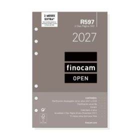 Finocam R597 Recambio para Agenda Open - Anual 2027 - 2 Dias por Pagina - Formato 500 - 117x181mm - 6 Taladros - Papel de 80g/m2