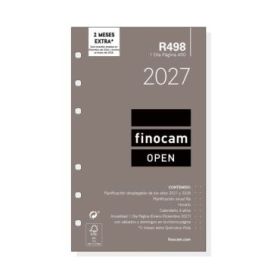 Finocam R498 Recambio para Agenda Open - Anual 2027 - 1 Dia por Pagina - Formato 400 - 91x152mm - 6 Taladros - Papel de 70g/m2 -