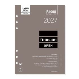 Finocam R1098 Recambio para Agenda Open - Anual 2027 - 1 Dia por Pagina - Formato 1000 - 155x215mm - 6 Taladros - Papel de 70g/m