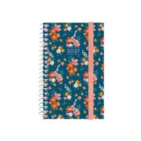 Finocam Trendy Design Collection Flora Agenda - Anual 2027 - Semana Vista Horizontal - Formato E3 - 79x127mm - Espiral - Tapa de
