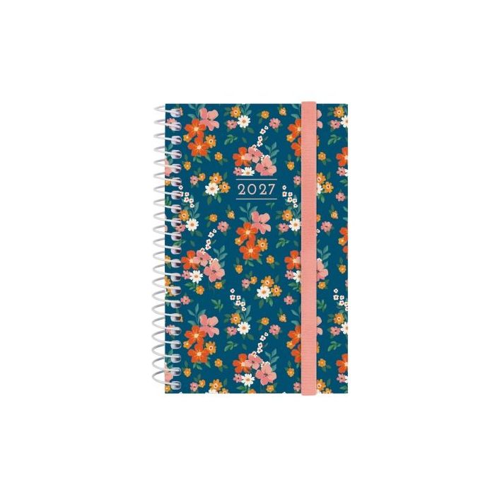 Finocam Trendy Design Collection Flora Agenda - Anual 2027 - Semana Vista Horizontal - Formato E3 - 79x127mm - Espiral - Tapa de
