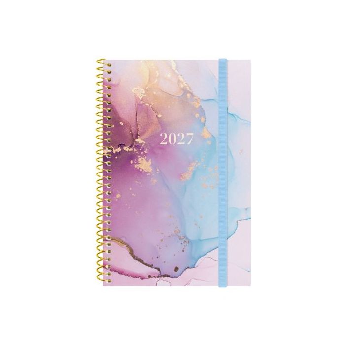 Finocam Trendy Design Collection Goldy Agenda - Anual 2027 - Semana Vista Horizontal - Formato E5 - 117x181mm - Espiral - Tapa d