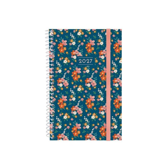 Finocam Trendy Design Collection Flora Agenda - Anual 2027 - Semana Vista Horizontal - Formato E5 - 117x181mm - Espiral - Tapa d