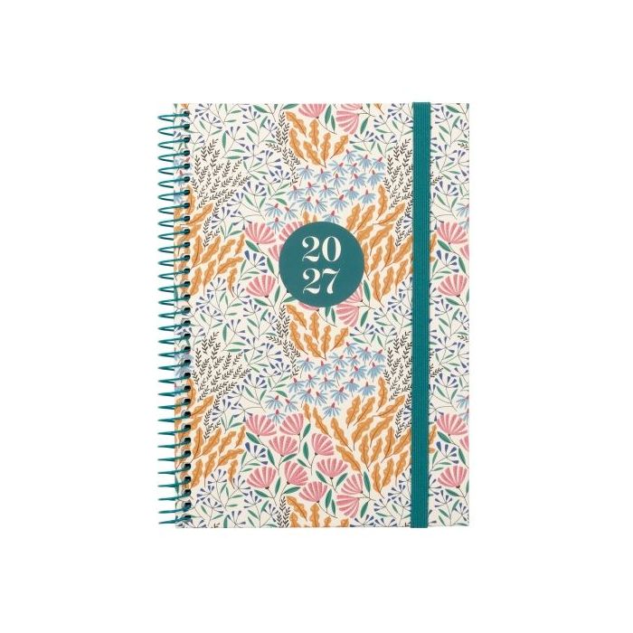 Finocam Moda Espiga Agenda Internacional - Anual 2027 - Semana Vista Vertical - 140x204mm - Goma Elastica - Tapa Dura de Carton