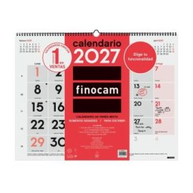 Finocam Neutro Calendario de Pared - Anual 2027 - Mes Vista - Formato XL - 540x420mm - Espiral Doble - Papel de 135g/m2 - Espaci