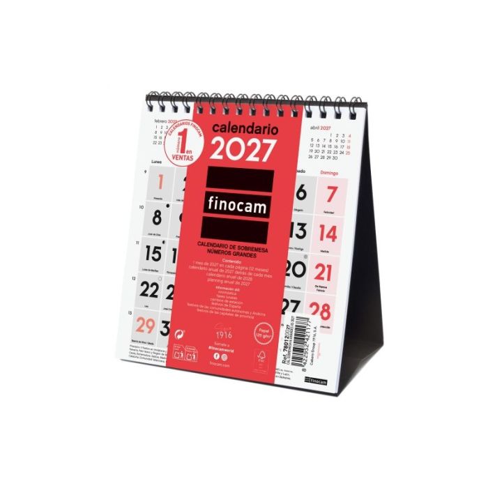 Finocam Neutro Calendario de Sobremesa - Anual 2027 - Mes Vista - Formato XS - 140x150mm - Espiral Doble - Papel de 120g/m2 - Nu