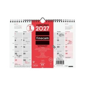 Finocam Neutro Calendario de Pared en Catalan - Anual 2027 - Mes Vista - Formato S - 210x150mm - Espiral Doble - Papel de 120g/m
