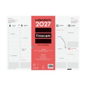 Finocam Neutro Vade Calendario - Anual 2027 - Semana Vista Vertical - 420x310mm - Encolado - Papel de 90g/m2 - Espacio para Nota