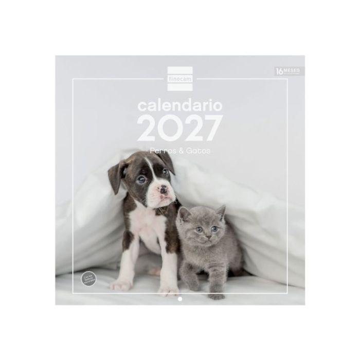 Finocam Perros y Gatos Calendario de Pared - 16 Meses 26/27 - Mes Vista - 300x300mm - Papel de 170g/m2 - Imagenes Tematicas Surt