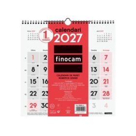 Finocam Neutro Calendario de Pared en Catalan - Anual 2027 - Mes Vista - 300x300mm - Espiral Doble - Papel de 120g/m2 - Numeros
