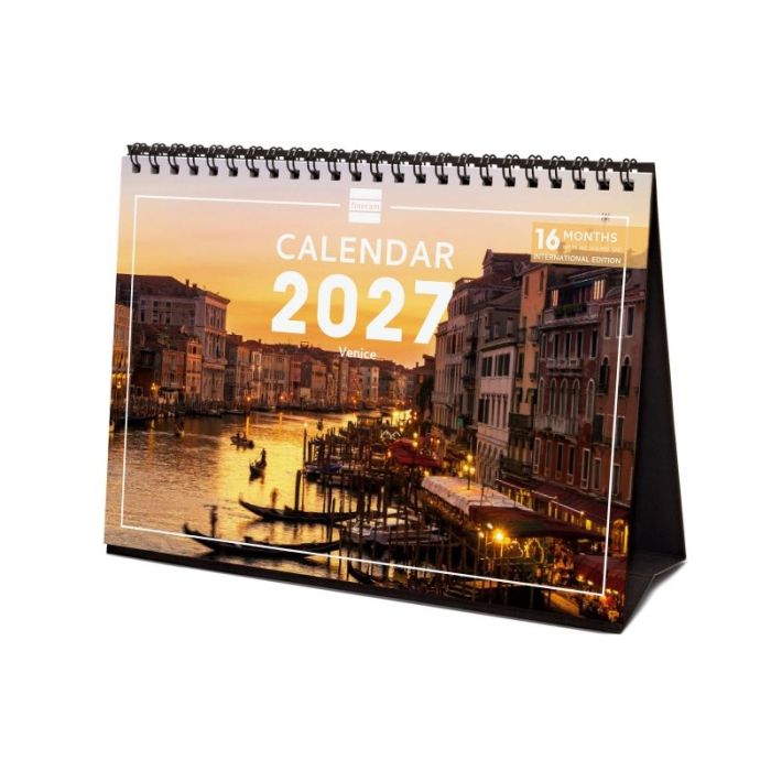 Finocam Venecia Calendario de Sobremesa Internacional - 16 Meses 26/27 - Mes Vista - Formato S - 210x150mm - Espiral Doble - Pap
