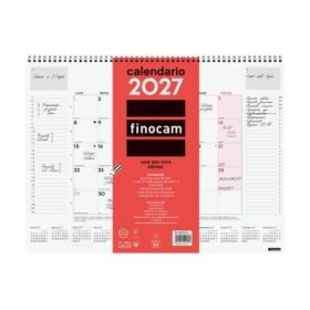 Finocam Neutro Vade Calendario - Anual 2027 - Mes Vista - 420x310mm - Espiral Doble - Papel de 150g/m2 - Espacio para Escribir -