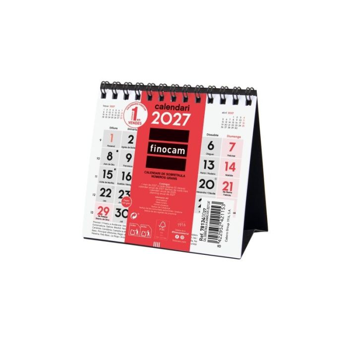 Finocam Neutro Calendario de Sobremesa en Catalan - Anual 2027 - Mes Vista - Formato XXS - 110x100mm - Espiral Doble - Papel de
