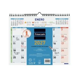 Finocam Color Calendario de Pared - Anual 2027 - Mes Vista - 300x247mm - Espiral Doble - Papel de 120g/m2 - Espacio para Escribi