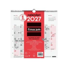 Finocam Neutro Calendario de Pared en Catalan - Anual 2027 - Mes Vista - 300x300mm - Espiral Doble - Papel de 120g/m2 - Espacio