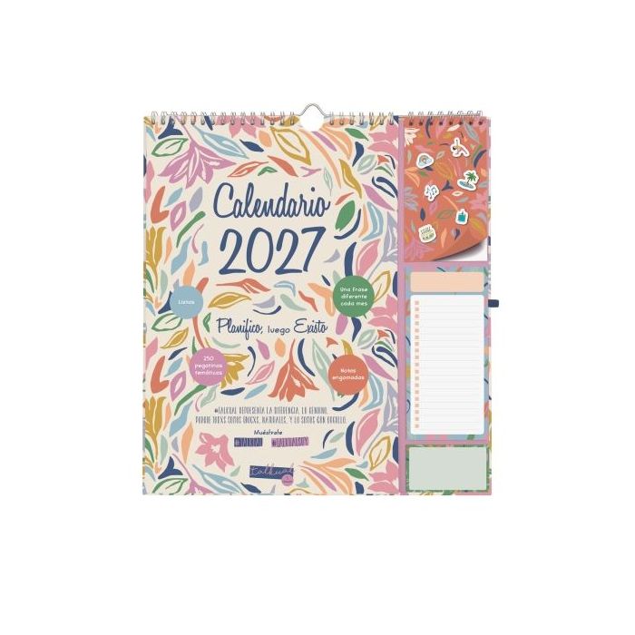 Finocam Talkual Calendario de Pared - Anual 2027 - Mes Vista - 300x340mm - Espiral Doble - Papel de 140g/m2 - Espacio para Escri