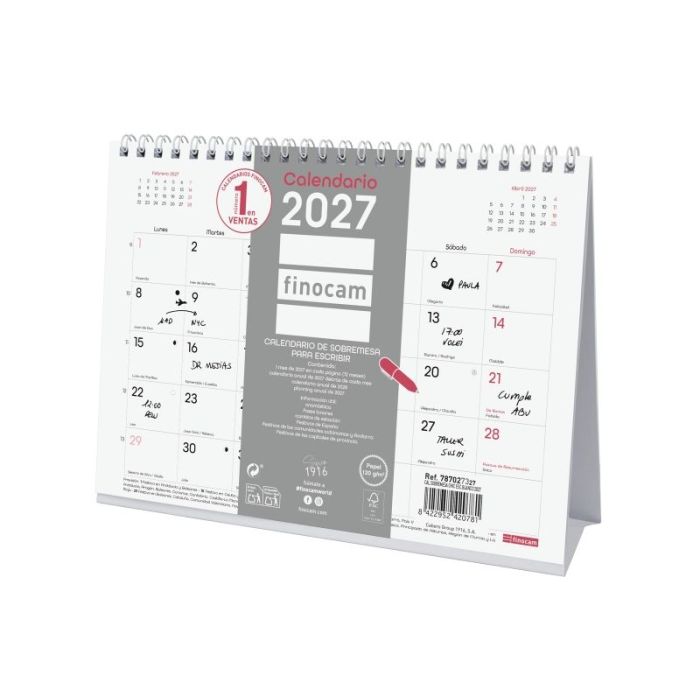 Finocam Trendy Chic Calendario de Sobremesa - Anual 2027 - Mes Vista - Formato S - 210x150mm - Espiral Doble - Papel de 120g/m2