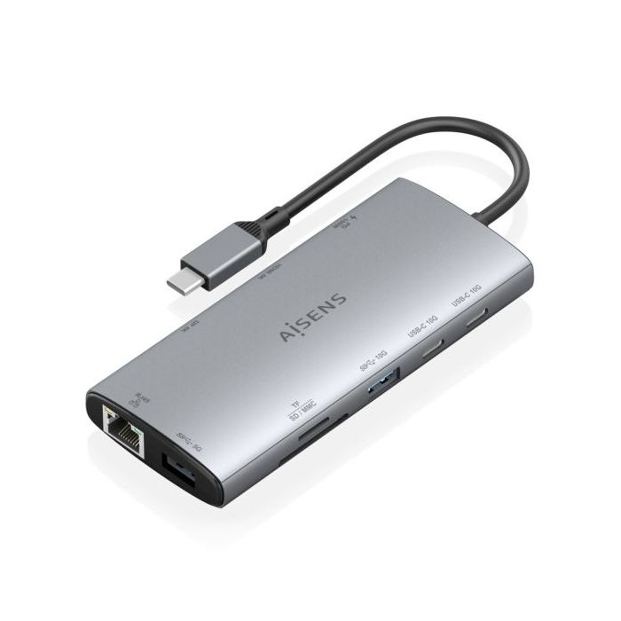 Aisens USB-C Dock 10 en 1 - USB-C a 1xHDMI - 1xDisplayport - 1xRJ45 - 1xUSB-A 5G - 2xUSB-C 10G - 1xUSB-C PD 100W - 1xSD - 1xMicr