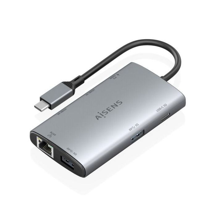 Aisens USB-C Dock 7 en 1 - USB-C a 2xHDMI 4K - 1xRJ45 - 2xUSB-A 3.0 - 1xUSB-C - 1xUSB-C PD 100W - 20cm - Color Gris