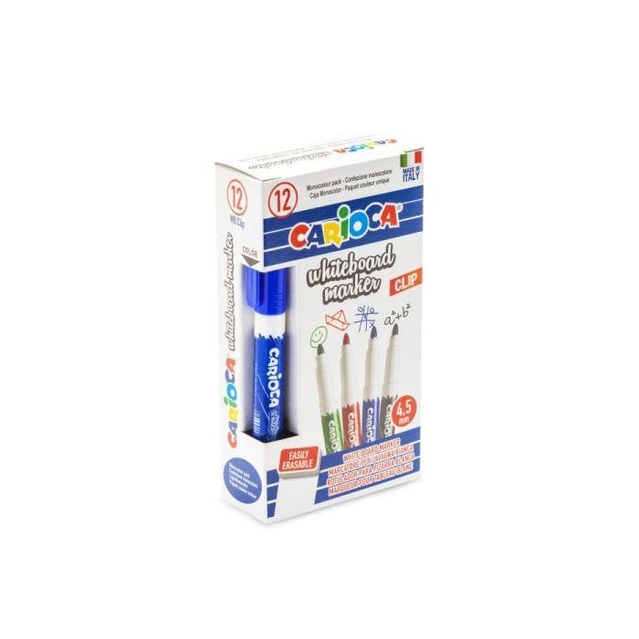 Carioca Rotulador para Pizarra Blanca - Punta de Ø 4.5mm - Tapa con Clip - Se Borra Facilmente - Se Seca Rapidamente - Color Azu