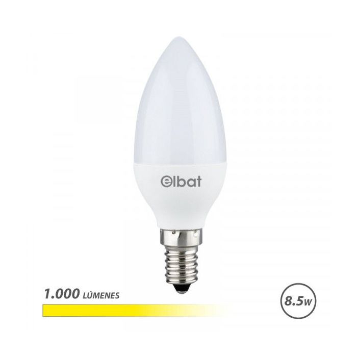 Elbat C37 Bombilla LED - Potencia 8.5W - Flujo Luminoso 1000lm - E14 - Temperatura de Color 3000K - Luz Calida - Apertura 280º -