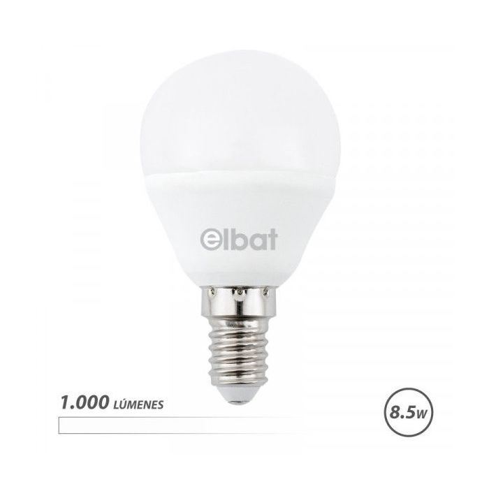 Elbat G45 Bombilla LED - Potencia 8.5W - Flujo Luminoso 1000lm - E14 - Temperatura de Color 4000K - Luz Blanca - Apertura 180º -