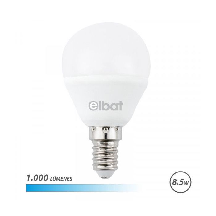 Elbat G45 Bombilla LED - Potencia 8.5W - Flujo Luminoso 1000lm - E14 - Temperatura de Color 6500K - Luz Fria - Apertura 180º - V