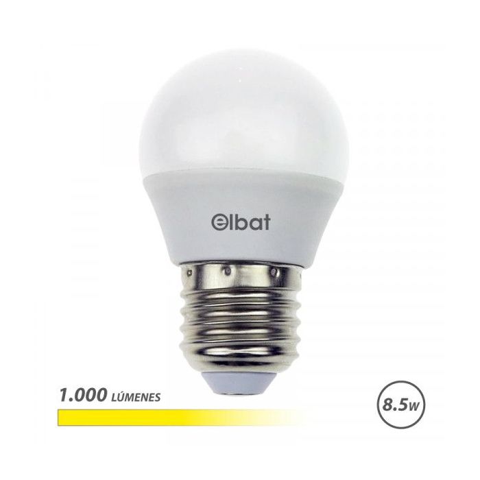 Elbat G45 Bombilla LED - Potencia 8.5W - Flujo Luminoso 1000lm - E27 - Temperatura de Color 3000K - Luz Calida - Apertura 180º -