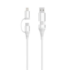 Ewent EC1075 Cable USB-C 4 en 1 - 60W - 1 Metro - USB-C, USB-A, Lightning - Color Blanco