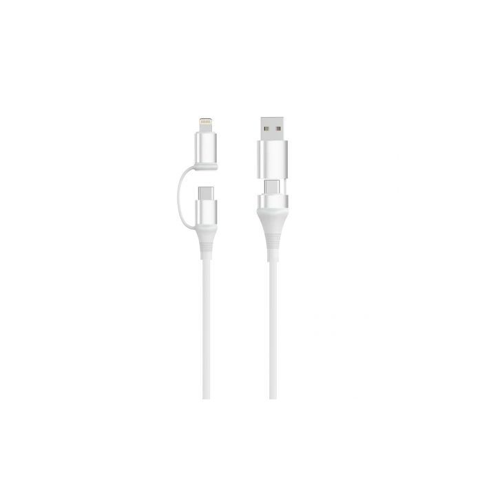 Ewent EC1076 Cable USB-C 4 en 1 - 60W - 2 Metros - USB-C, USB-A, Lightning - Color Blanco