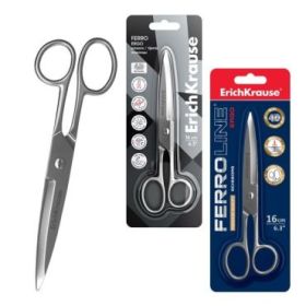 ErichKrause Ferro Tijeras de 16cm - Cuchillas en Forma de Arco Engrosadas - Fabricadas Completamente en Acero - Ergonomicas - Co