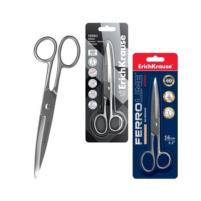 ErichKrause Ferro Tijeras de 16cm - Cuchillas en Forma de Arco Engrosadas - Fabricadas Completamente en Acero - Ergonomicas - Co