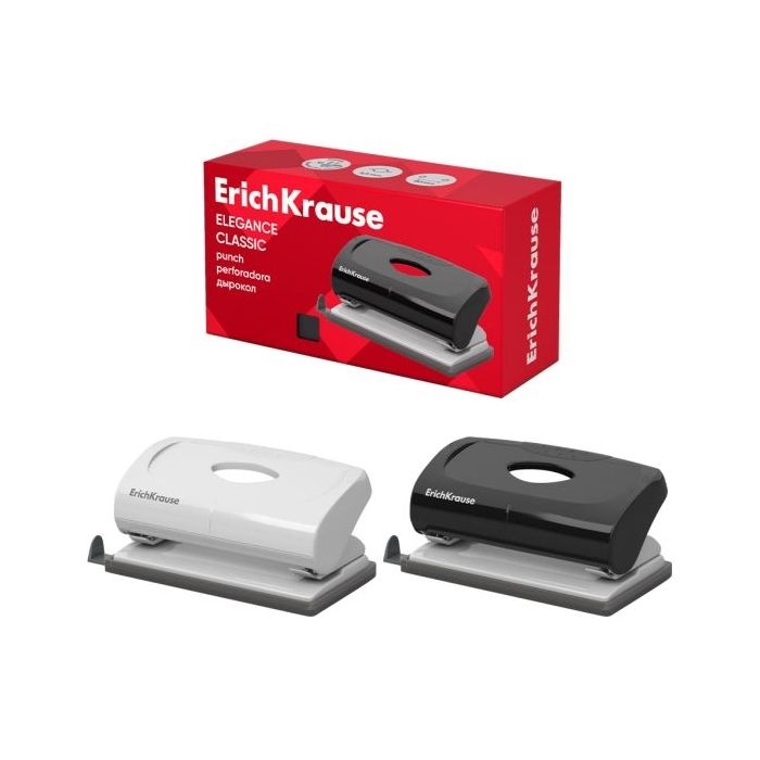 ErichKrause Elegance Classic Perforadora de Papel - Perfora hasta 10 Hojas - Barra Guia con Marcas de Formato - Bandeja - Base d