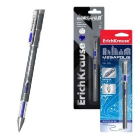ErichKrause Megapolis Boligrafo con Capuchon - Punta de 0.5mm - Trazo 0.35mm - Tinta de Gel - Resistente al Agua - Secado Rapido