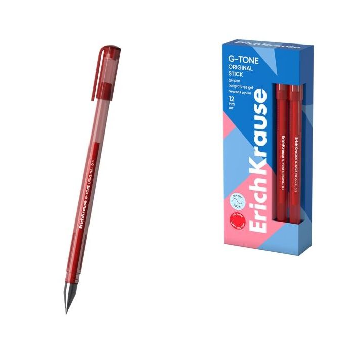 ErichKrause G-Tone Stick Original Boligrafo con Capuchon - Punta de 0.5mm - Trazo 0.4mm - Tinta de Gel - Resistente al Agua - Se