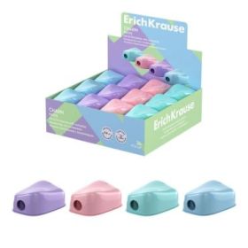 ErichKrause Charm Pastel Expositor con 24 Sacapuntas con Contenedor - Plastico - Cuchilla Niquelada de Acero al Carbono - Orific