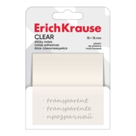 ErichKrause Clear Bloc de 50 Notas Adhesivas Reposicionables - Plastico - 75x75mm - Pegamento a Base de Agua - Color Transparent