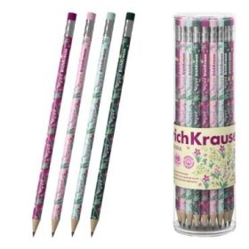 ErichKrause Floral Soul Lapiz de Grafito con Goma de Borrar - Mina HB - Cuerpo Redondo - Plastico - Agarre Ergonomico - Colores