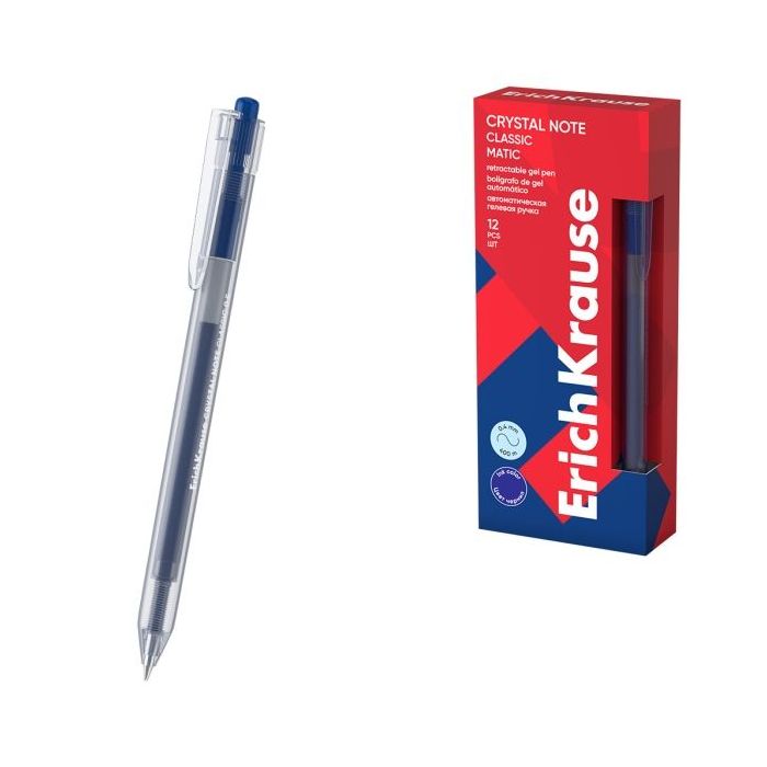 ErichKrause Crystal Note Matic Classic Boligrafo Retractil - Punta de 0.5mm - Trazo 0.4mm - Color Azul
