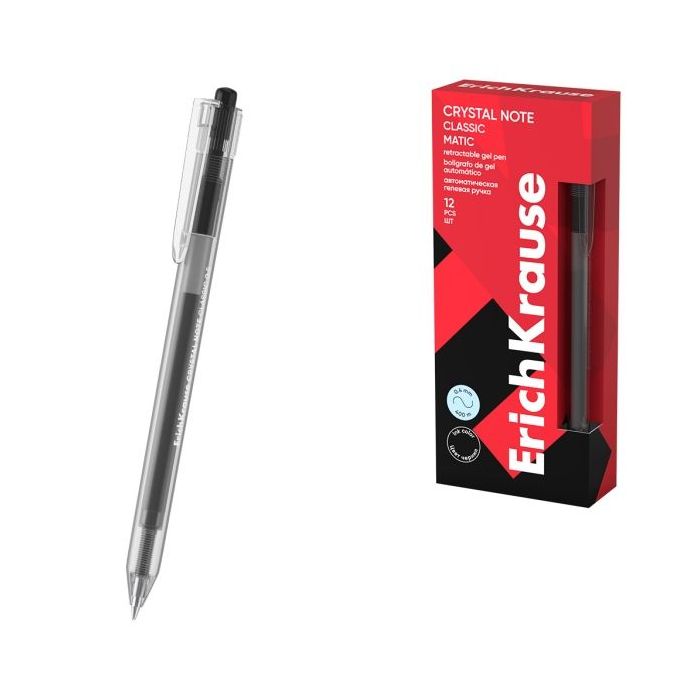 ErichKrause Crystal Note Matic Classic Boligrafo Retractil - Punta de 0.5mm - Trazo 0.4mm - Color Negro