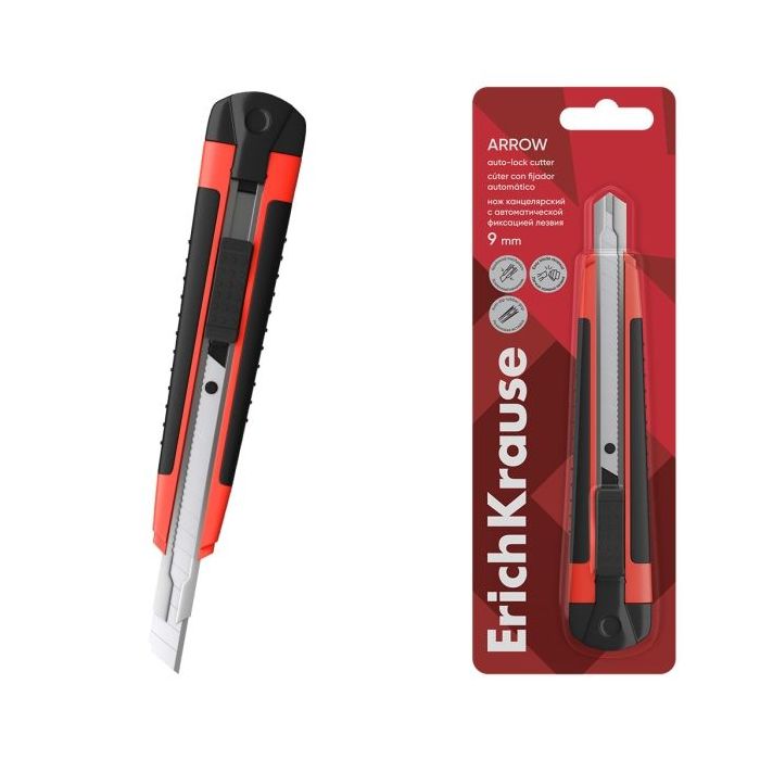 ErichKrause Arrow Cuter con Fijador Automatico - Metalico - Hoja de 9mm de Ancho - Color Rojo
