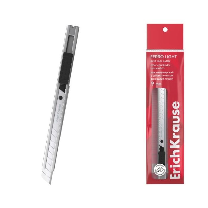 ErichKrause Ferro Light Cuter con Fijador Automatico - Metalico - Hoja de 9mm de Ancho - Color Acero
