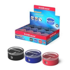 ErichKrause UNIVERSE Expositor con 24 Sacapuntas con Contenedor - Plastico - Cuchilla Niquelada de Acero al Carbono - Orificio d