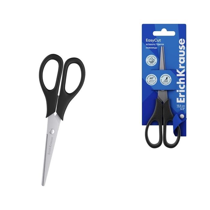 ErichKrause EasyCut Tijeras de 13.5cm - Mangos de Plastico Resistente a Golpes - Mangos de Plastico Resistente a Golpes - Afilad