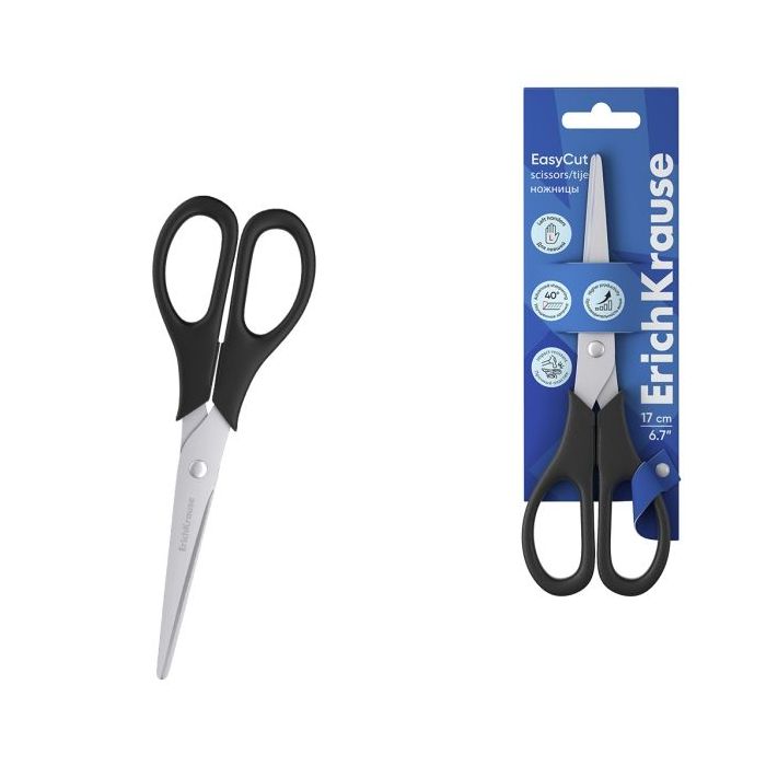 ErichKrause EasyCut Tijeras de 17cm para Zurdos - Mangos de Plastico Resistente a Golpes - Afilado Doble - Acero Inoxidable - Er