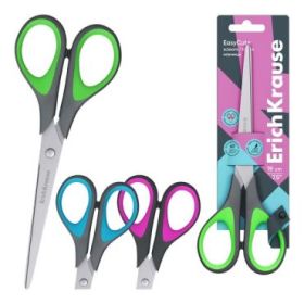 ErichKrause EasyCut+ Tijeras de 19cm - Mangos de Plastico y Goma Antideslizante - Afilado Doble - Acero Inoxidable - Ergonomicas
