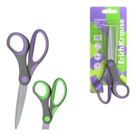 ErichKrause Comfort Tijeras de 15cm - Mangos de Plastico y Goma Antideslizante - Afilado Doble - Acero Inoxidable - Ergonomicas