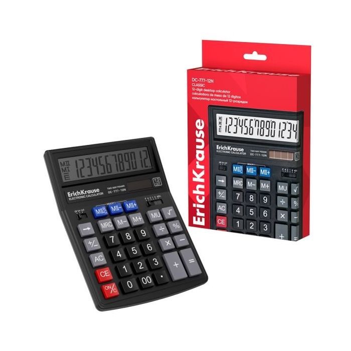 ErichKrause DC-777-12N Classic Calculadora de Sobremesa - Pantalla LCD de 12 Digitos - Apagado Automatico - Alimentacion Solar -