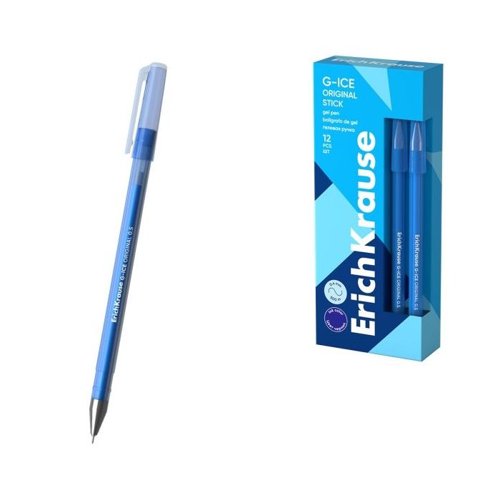 ErichKrause G-Ice Stick Original Boligrafo con Capuchon - Punta de 0.5mm - Trazo 0.4mm - Tinta de Gel - Resistente al Agua - Sec
